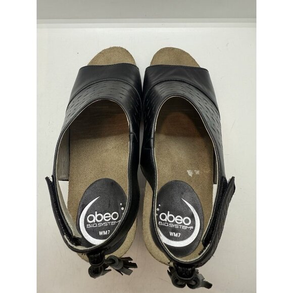 Abeo Berrie Black Leather Sandals Women's Sz 7M Open Toe Slingback Block Heel - Picture 6 of 9